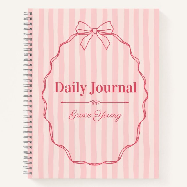 Personalised Pink Ribbon Name Custom Elegant Notebook (Front)