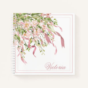Personalised Pink Ribbons Greenery Elegant Name Notebook