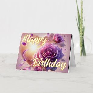 Personalised Pink Rose Elegant Birthday Wish Foil Greeting Card