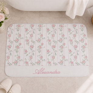 Personalised Pink Rose Floral Bath Mat