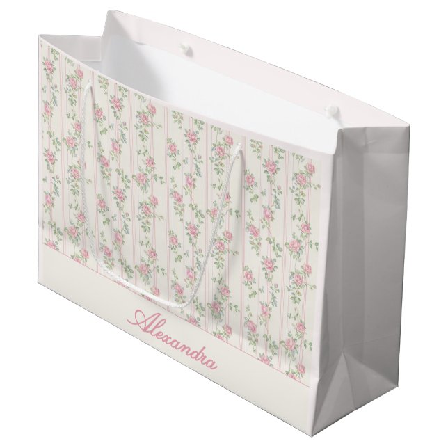 Personalised Pink Rose Floral Gift Bag (Front Angled)