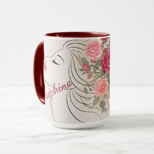 Personalised Pink Rose Floral Hair Woman Elegant Mug