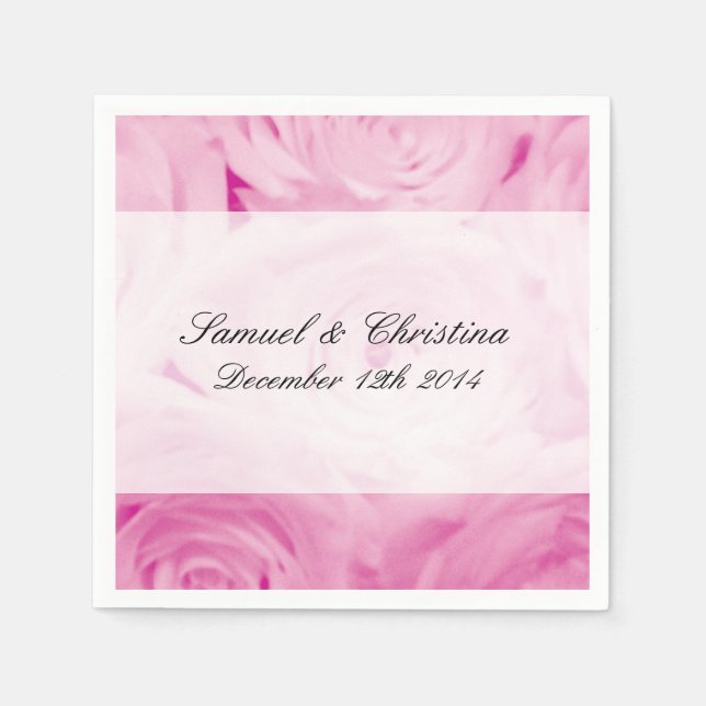 Personalised pink rose flowers wedding napkins (Front)