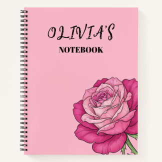 Personalised Pink Rose Illustrated Spiral Notebook