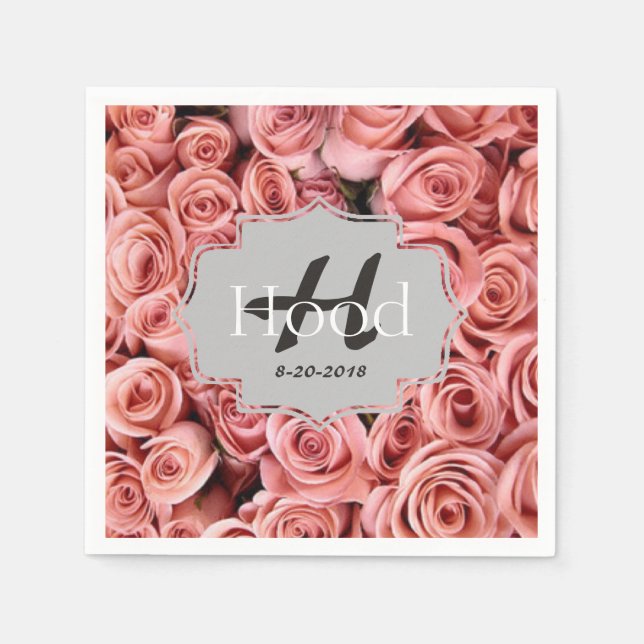 Personalised Pink Rose Monogram Event Napkins (Front)