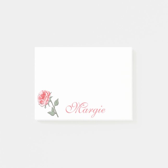 Personalised Pink Rose Post-it Notes (Front)