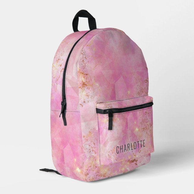 Personalised Pink Rose Quartz Printed Backpack (Back Corner Left)