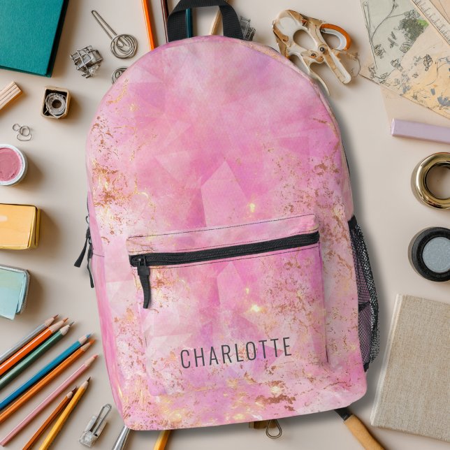 Personalised Pink Rose Quartz Printed Backpack (Personalized Pink Rose Quartz Printed Backpack)