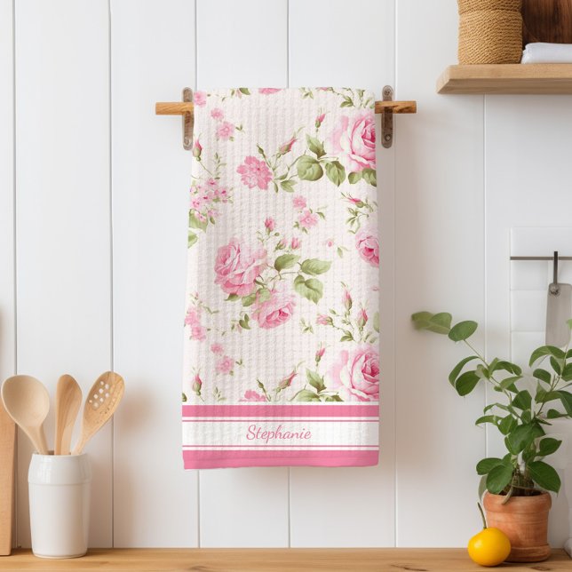 Personalised Pink Rose Tea Towel (Creator Uploaded)