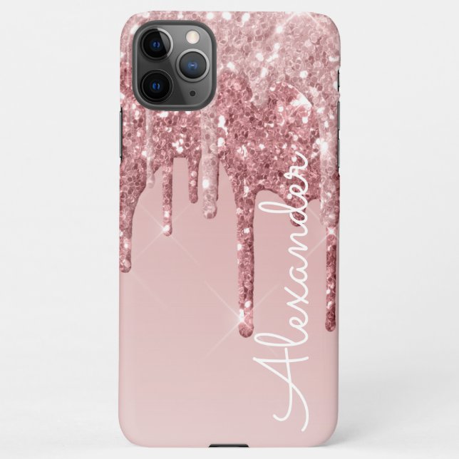 Personalised Pink Rosegold Dripping Glitter BUDGET iPhone Case (Back)