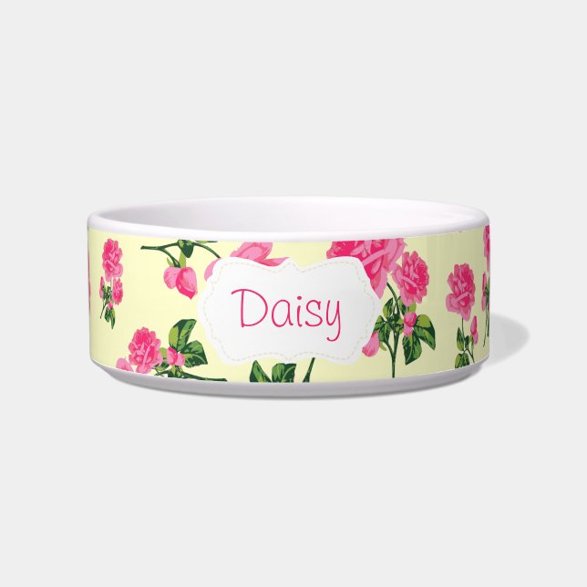 Personalised pink roses bowl - cream (Front)