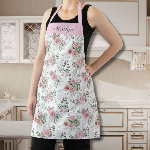 Personalised Pink Roses Pattern Floral Garden Apron