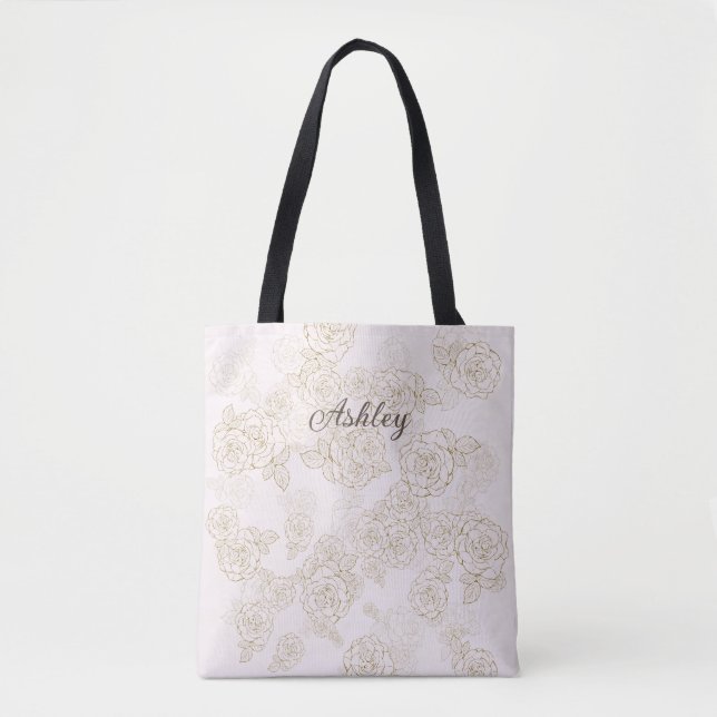 Personalised Pink Roses Shoulder Tote (Front)