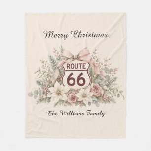 Personalised Pink Route 66 Christmas Family Fleece Blanket