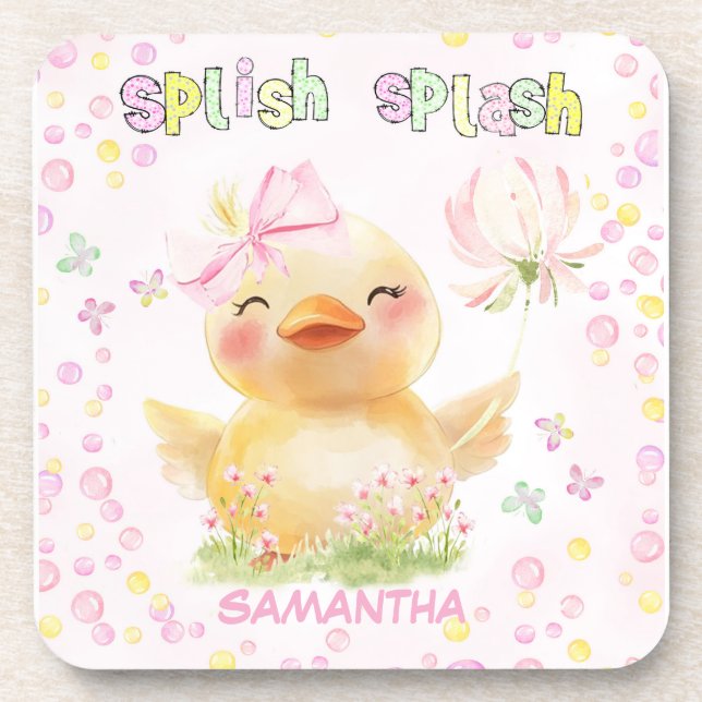 Personalised Pink Rubber Duck  Coaster (Front)