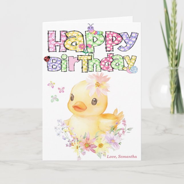 Personalised Pink Rubber Duck First Birthday Card (Front)