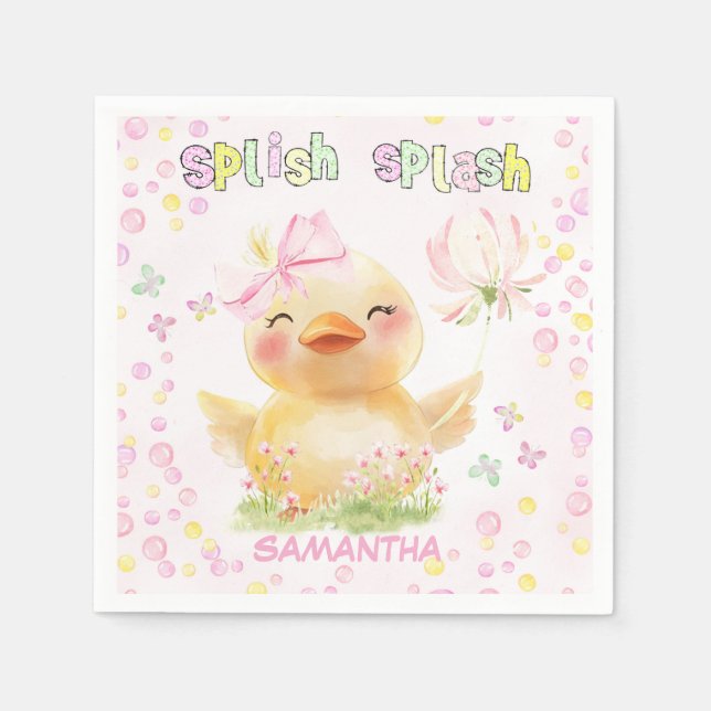 Personalised Pink Rubber Duck Paper Napkin (Front)