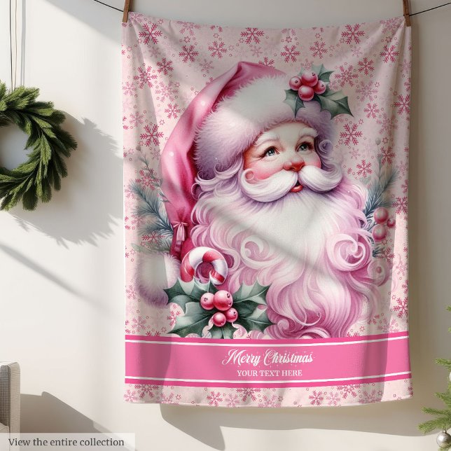 Personalised Pink Santa Blanket Girls Christmas (Personalized Pink Santa Blanket Girls Christmas)