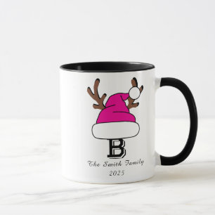 Personalised Pink Santa Hat Monogram Christmas Mug