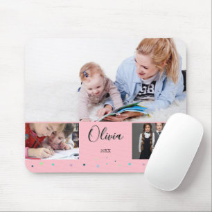 Personalised Pink School Photo Collage Name Mouse Pad
