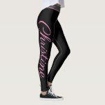 Personalised pink script yoga and fitness leggings<br><div class="desc">Personalised pink script yoga and fitness leggings. Trendy workout pants with custom name. Sporty clothing for women and girls. Personalizable tights in any colour combination. Make your own for gym, dance, training, meditation and more. Add your own text down the legs on both sides. Elegant typography template. Unique Birthday or...</div>