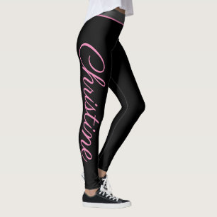 Personalised pink script yoga and fitness leggings