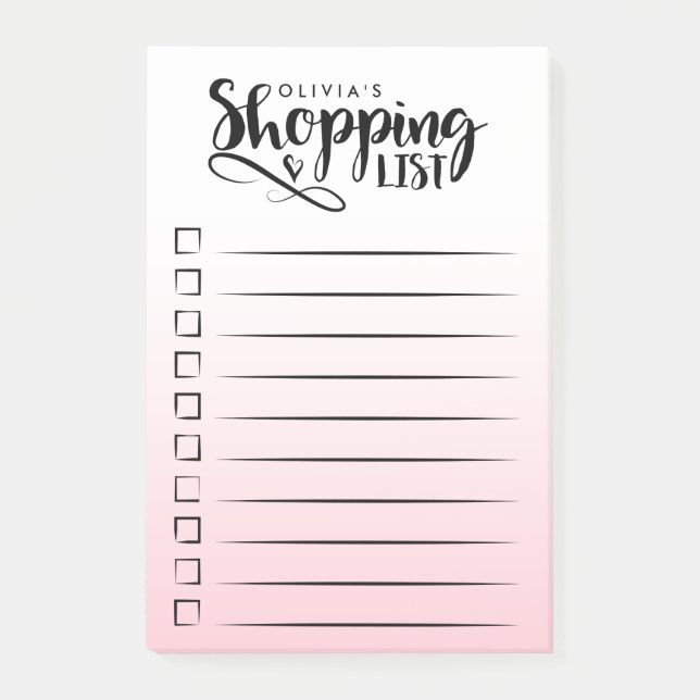 Personalised Pink Shopping List Post-it Notes (Front)