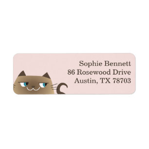 Personalised Pink Siamese Cat Return Address