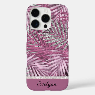 Personalised Pink & Silver Glitter Palms  iPhone 16 Pro Case