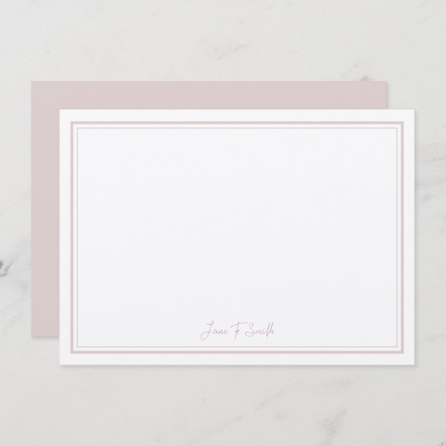 Personalised Pink Simple Modern Border Stationary Thank You Card (Front/Back)