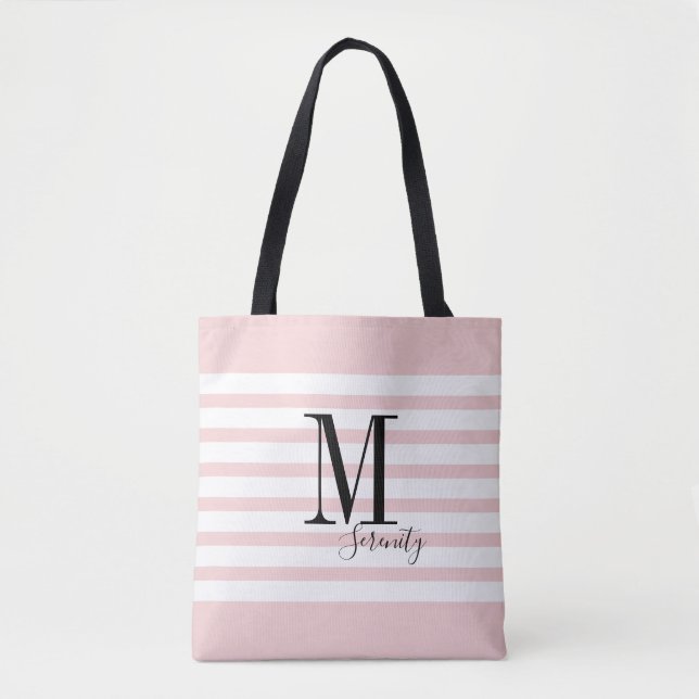 Personalised pink simple name and monogram tote bag (Front)