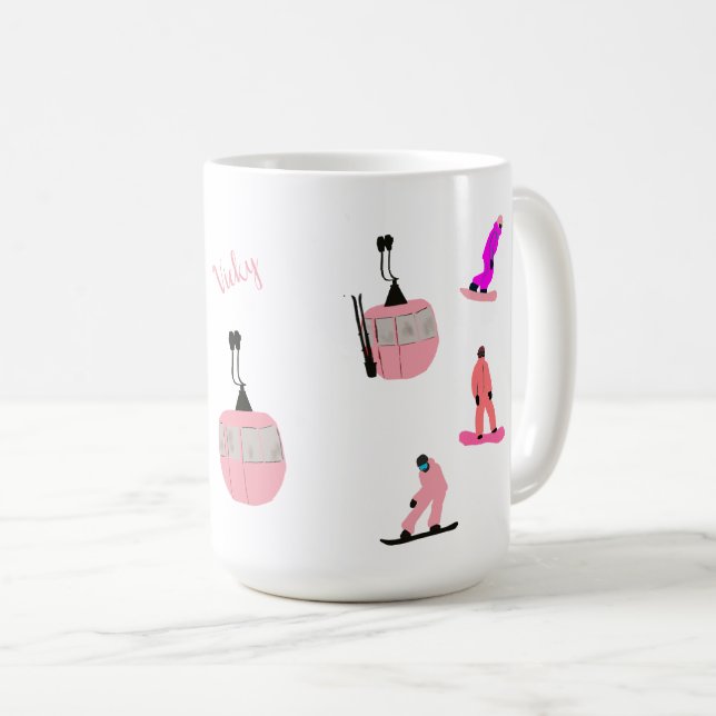 Personalised Pink Snowboard Snowboarding  Coffee Mug (Front Right)