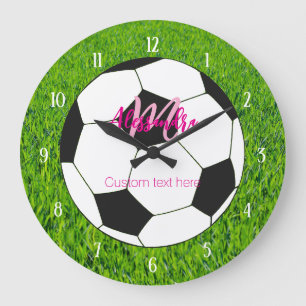 Personalised Pink Soccer Girl Large Clock