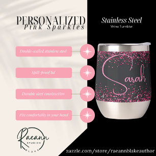 Personalised Pink Sparkles Stainless Steel 