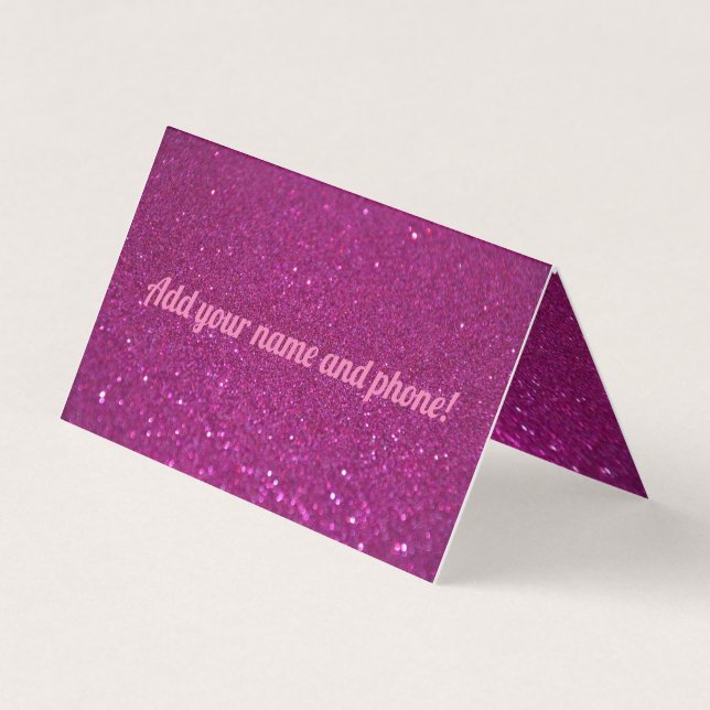 Personalised pink sparkling glitter business card (Front)