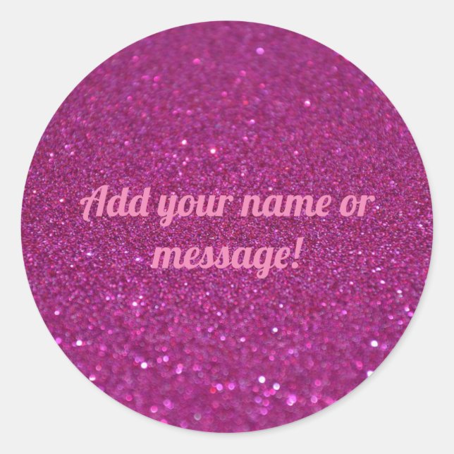 Personalised pink sparkling glitter classic round sticker (Front)