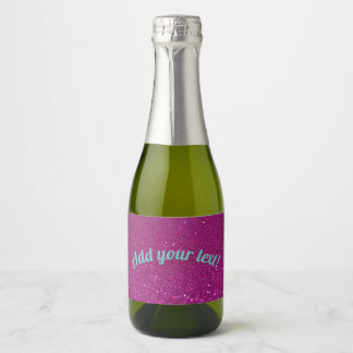 Personalised pink sparkling glitter wine label