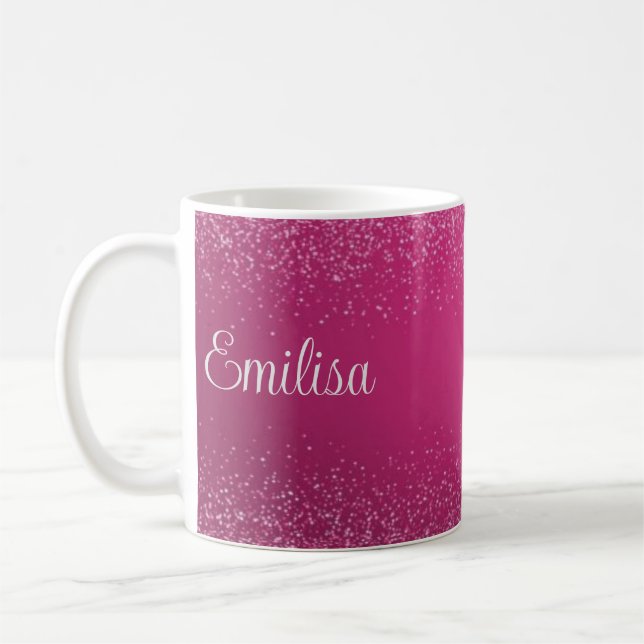 Personalised Pink Sparkly Name Ceramic Mug (Left)