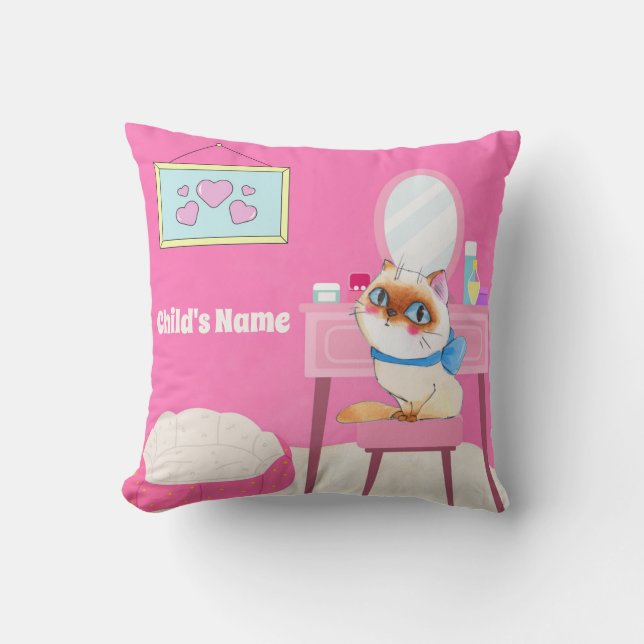 Personalised Pink Spoiled Kitty Throw Pillow (Front)