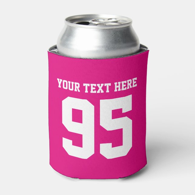 Personalised pink sports jersey number can cooler (Can Front)