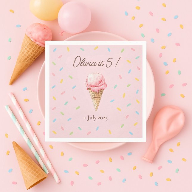 Personalised Pink Sprinkle Ice Cream Birthday  Napkin (Creator Uploaded)
