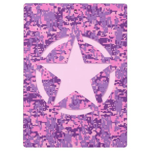 Personalised Pink Star on Digital Camo Pattern Clipboard