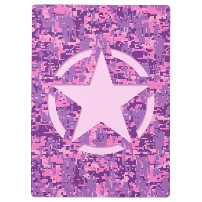 Personalised Pink Star on Digital Camo Pattern Clipboard (Back)