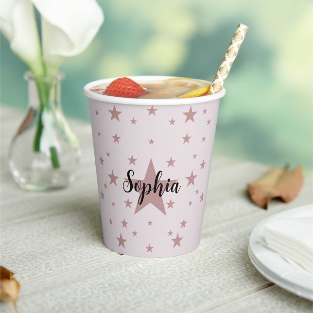 Personalised Pink Star Paper Cups (Insitu)