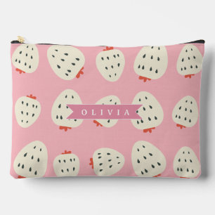 Personalised Pink Strawberry Name Cute Girly Accessory Pouch