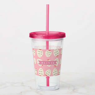 Personalised Pink Strawberry Name Cute Girly Acrylic Tumbler