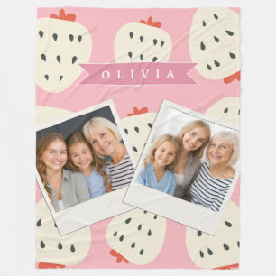 Personalised Pink Strawberry Name Cute Girly Fleece Blanket