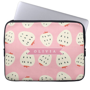 Personalised Pink Strawberry Name Cute Girly Laptop Sleeve