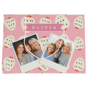 Personalised Pink Strawberry Name Cute Girly Large Gift Bag