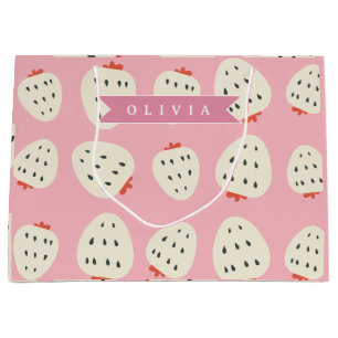 Personalised Pink Strawberry Name Cute Girly Large Gift Bag